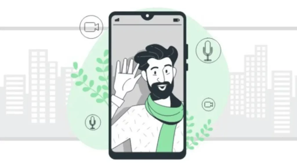 Ilustração de homem dentro de um celular.